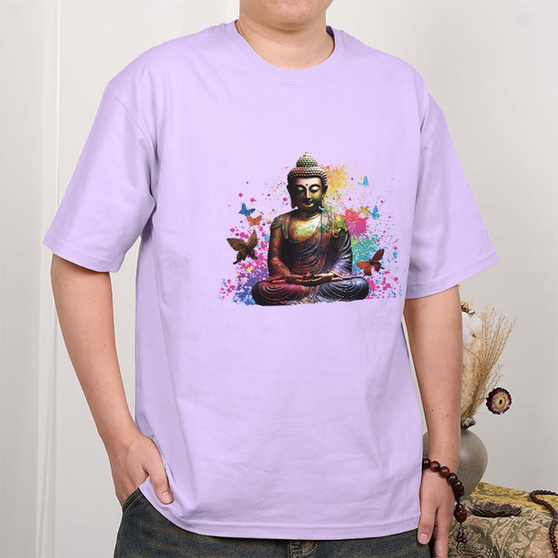 Buddha Stones Colorful Butterfly Flying Meditation Buddha Tee T-shirt T-Shirts BS 15
