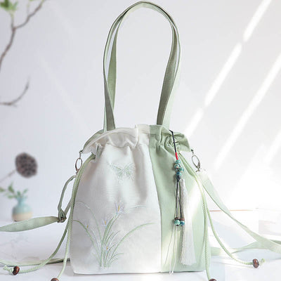 Buddha Stones Embroidered Grass Flowers Cherry Blossom Canvas Tote Crossbody Bag Shoulder Bag Handbag 1