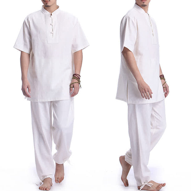 Buddha Stones Spiritual Zen Meditation Prayer Practice Cotton Linen Clothing Men's Set