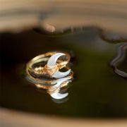 Buddha Stones Natural Tridacna Stone Moon 14K Gold Blessing Ring (Extra 30% Off | USE CODE: FS30) - White - 61~62mm - image 0