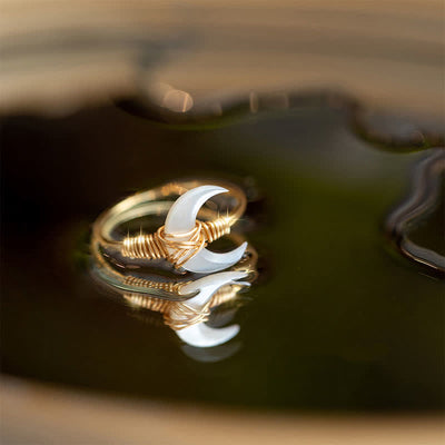 Buddha Stones Natural Tridacna Stone Moon 14K Gold Blessing Ring (Extra 30% Off | USE CODE: FS30) - White - 61~62mm - image 0