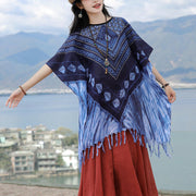 Buddha Stones Blue Triangle Stripes Batik Shawl Soft Pullover 90*95cm 6