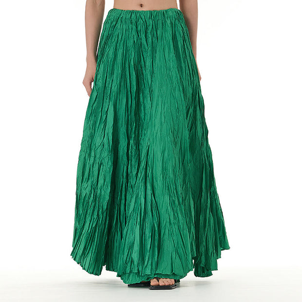 Buddha Stones Solid Color Loose Long Elastic Waist Skirt 108