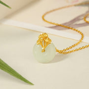 Buddha Stones 925 Sterling Silver Hetian Jade Ginkgo Leaves Prosperity Necklace Pendant