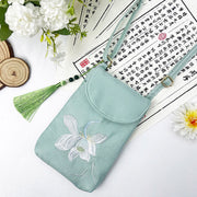 Buddha Stones Small Embroidered Flowers Crossbody Bag Shoulder Bag Double Layer Cellphone Bag Crossbody Bag BS 31