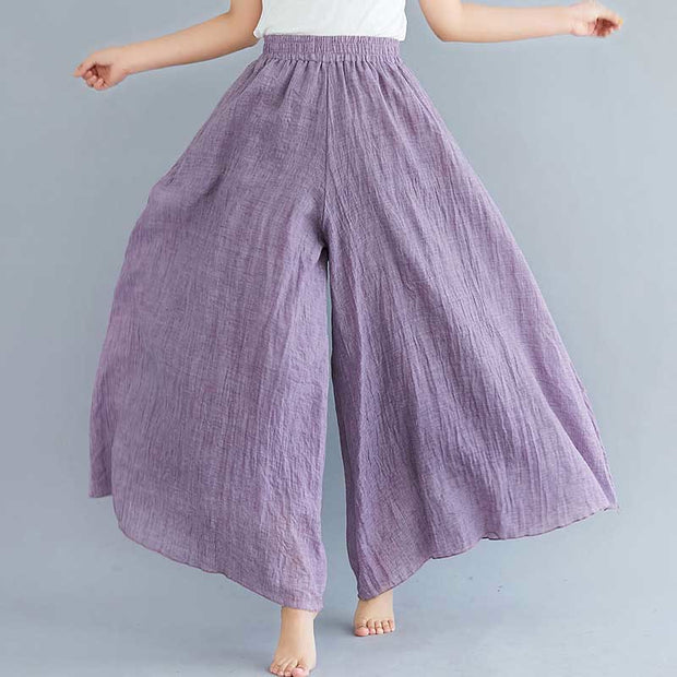 Buddha Stones Women Casual Loose Cotton Linen Wide Leg Pants For Yoga Dance Wide Leg Pants BS Purple (Waist 64cm/Length 95cm)