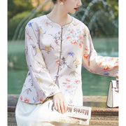 Buddha Stones Flower Butterfly Print Tang Suit Design Long Sleeve Jacket