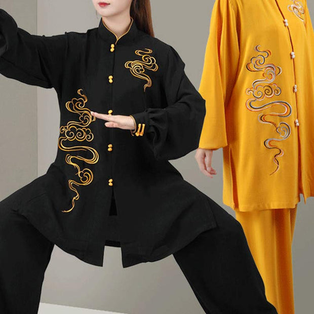 Buddha Stones Auspicious Clouds Embroidery Meditation Prayer Spiritual Zen Tai Chi Qigong Practice Unisex Clothing Set