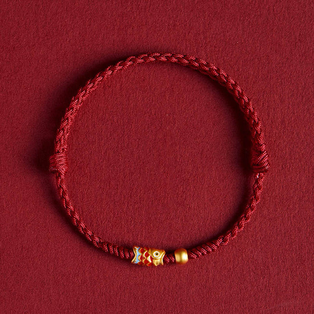 Buddha Stones 925 Sterling Silver Handmade Koi Fish Wealth Success Braided Rope Bracelet Bracelet BS Koi Fish Dark Red(Wrist Circumference 14-18cm)