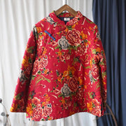 Buddha Stones Flowers Cotton Linen Jacket Shirt Chinese Northeast Style Winter Clothing 9