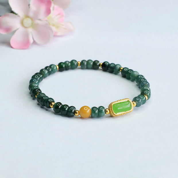 Buddha Stones Natural Green Jade Topaz Luck Bracelet Bracelet BS 4