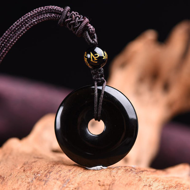 Buddha Stones Tibetan Obsidian Protection Necklace Necklace BS Black Obsidian