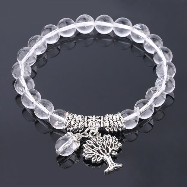 Buddha Stones Natural Gemstone Tree of Life Lucky Charm Stretch Bracelet Bracelet BS White Crystal