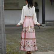 Buddha Stones Chinese Hanfu Pink Peach Garden Printed Horse Face Skirt Mamianqun