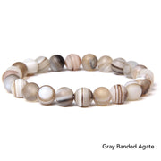 Natural Agate Stone Crystal Balance Beaded Bracelet Bracelet BS Gray Banded Agate