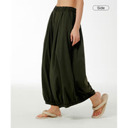 Buddha Stones Solid Color Loose Elastic Waist Wide Leg Pants With Pockets 14