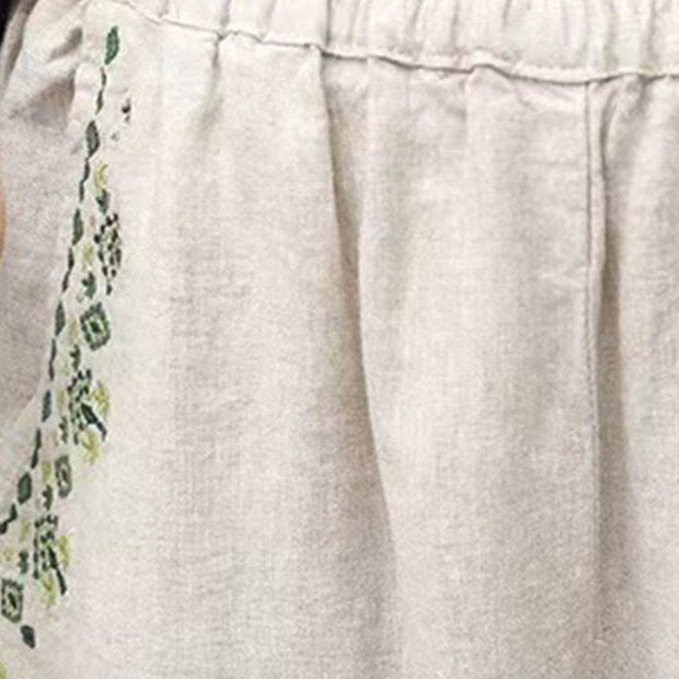 Buddha Stones Vintage Embroidery Elastic Waist Harem Pants With Pockets Harem Pants BS 17