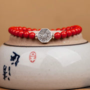 Buddha Stones 925 Sterling Silver Yin Yang Bagua Symbol Cinnabar String Concentration Bracelet Bracelet BS 16