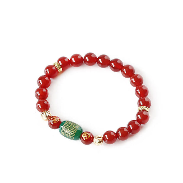 Buddha Stones Natural Red Agate Green Agate Buddhist Sutras Calm Bracelet Bracelet BS 3