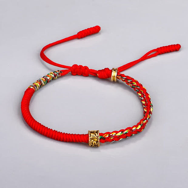 Buddha Stones Om Mani Padme Hum Protection Luck String Bracelet Bracelet BS Red(Bracelet Size 16+12cm)
