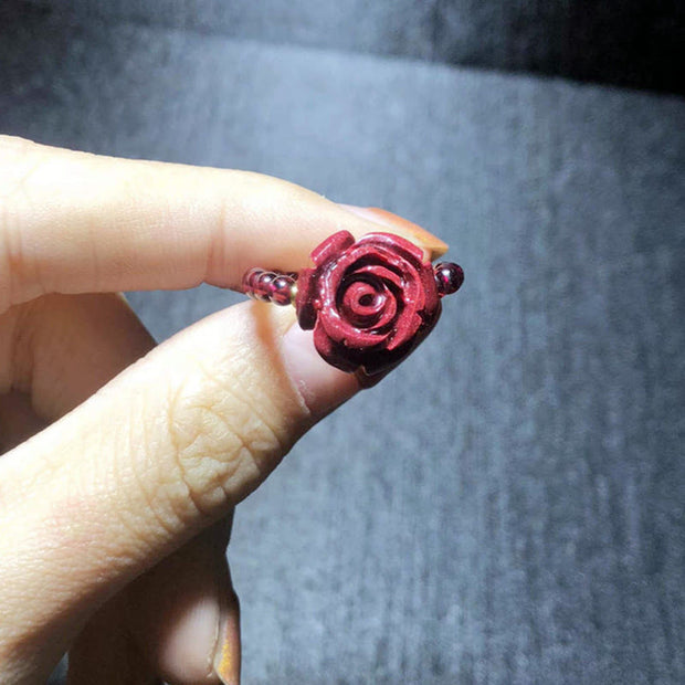 Buddha Stones Garnet Cinnabar Lucky Bead PiXiu Om Mani Padme Hum Rose Protection Ring