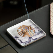 Buddha Stones Mountain Lake Flower Leaf Healing Ceramic Plate Tray Stick Incense Burner Decoration Incense Burner BS 8
