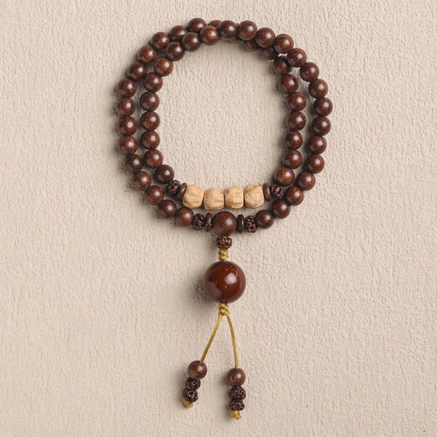 Buddha Stones Sandalwood Small Leaf Red Sandalwood Bodhi Seed Purification Double Wrap Bracelet