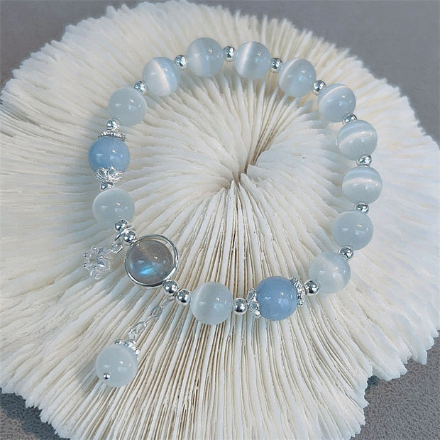 Buddha Stones Cat's Eye Moonstone Butterfly Star Charm Support Bracelet