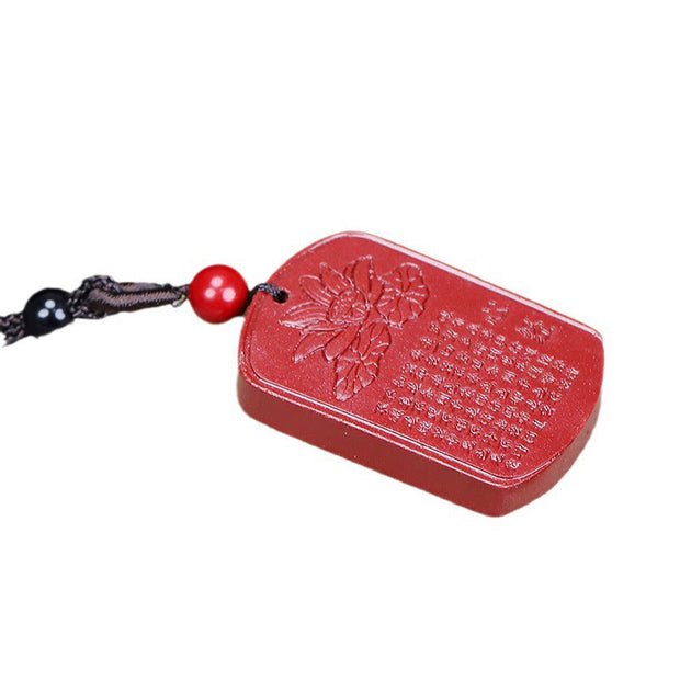 Buddha Stones Cinnabar Lotus Heart Sutra Engraved Blessing Rope Necklace Pendant Necklaces & Pendants BS 3