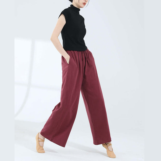 Buddha Stones Loose Cotton Drawstring Wide Leg Pants For Yoga Dance With Pockets Wide Leg Pants BS 26