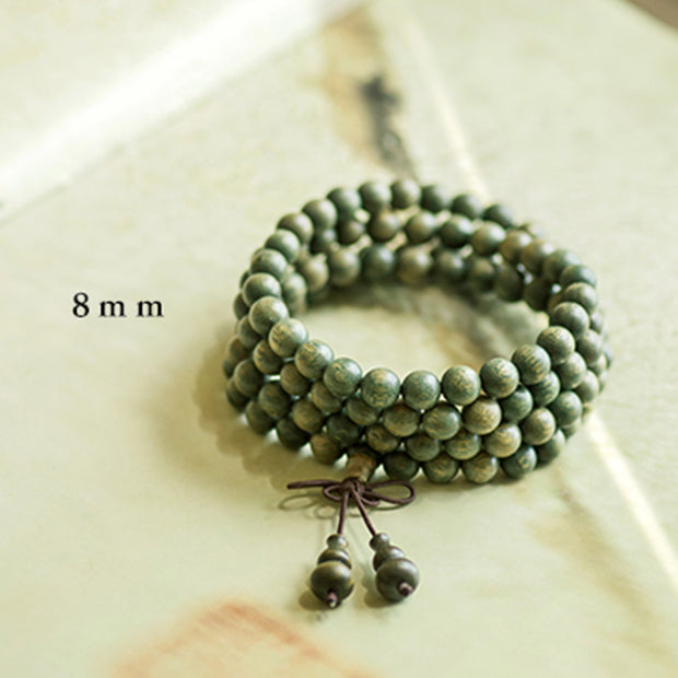 Buddha Stones 108 Mala Beads Green Sandalwood Chinese Knotting Soothing Bracelet