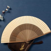 Buddha Stones Lotus Dragonfly Wild Geese Plum Blossom Handheld Silk Bamboo Folding Fan 22.5cm 3
