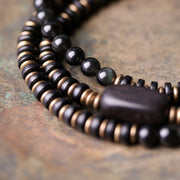 Buddha Stones Rainbow Obsidian Ebony Wood Copper Healing Triple Wrap Bracelet Bracelet BS 12