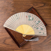 Buddha Stones Jasmine Lotus Begonia Flowers Handheld Bamboo Folding Fan (Extra 30% Off | USE CODE: FS30) - Jasmine - image 1