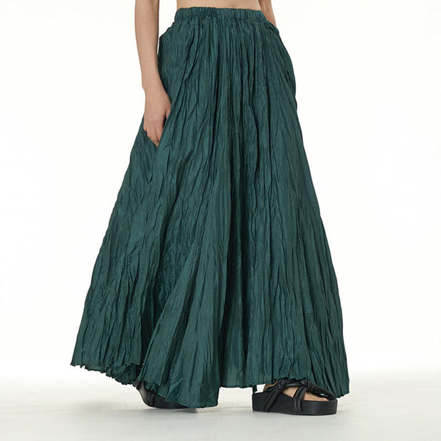 Buddha Stones Solid Color Loose Long Elastic Waist Skirt 78