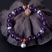 Buddha Stones 925 Sterling Silver Natural Amethyst Red Agate Lotus Positive Bracelet Bracelet BS 1