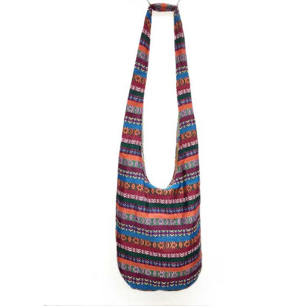 Buddha Stones Cotton Stripes Pattern Crossbody Bag Shoulder Bag Crossbody Bag&Shoulder Bag BS Reddish Brown Stripes 36*19*34cm