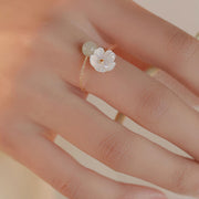 Buddha Stones 14k Gold Plated Round Hetian Jade Tridacna Stone Peach Blossom Flower Butterfly Prosperity Adjustable Ring (Extra 35% Off | USE CODE: FS35) - image 3