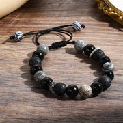 Buddha Stones Vintage Lava Rock Black Obsidian Picasso Jasper Beads Support Rope Bracelet Bracelet BS 3