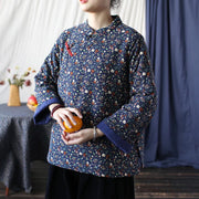 Buddha Stones Flowers Cotton Linen Jacket Shirt Chinese Northeast Style Winter Clothing 59