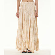 Buddha Stones Solid Color Loose Long Elastic Waist Skirt 89