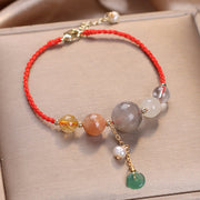 Buddha Stones Moonstone Sunstone Beads Peace Buckle Charm Healing Bracelet Bracelet BS Red Rope Moonstone(Wrist Circumference 14-17cm)