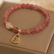 Buddha Stones Strawberry Quartz Gourd Fu Character Charm Positive Bracelet Bracelet BS 11