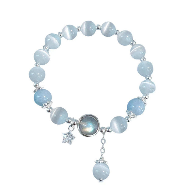 Buddha Stones Cat's Eye Moonstone Butterfly Star Charm Support Bracelet