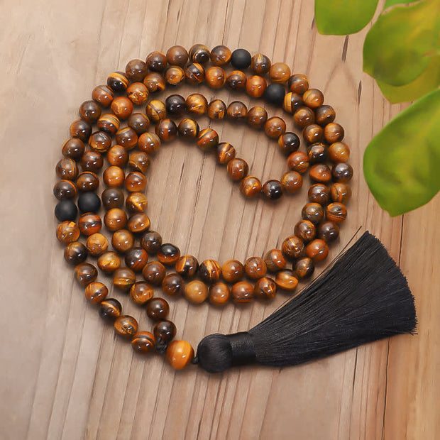 Buddha Stones 108 Beads Mala Tiger Eye Protection Tassel Bracelet