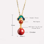 Buddha Stones 925 Sterling Silver Plated Gold Cinnabar Red Agate Blessing Necklace Pendant Earrings Ring Set