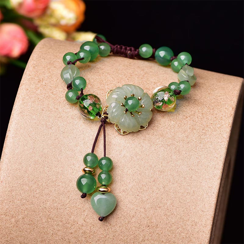 Buddha Stones Natural Green Jade Luck Dangling Flower Bracelet ...