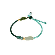 Buddha Stones 925 Sterling Silver Hetian Jade Luck Braided Green Rope Bracelet Bracelet BS 8