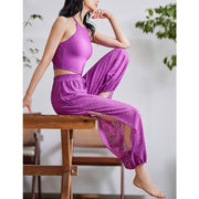 Buddha Stones Cashew Flowers Pattern Loose Harem Trousers Women's Yoga Pants With Side Split Harem Pants BS 28