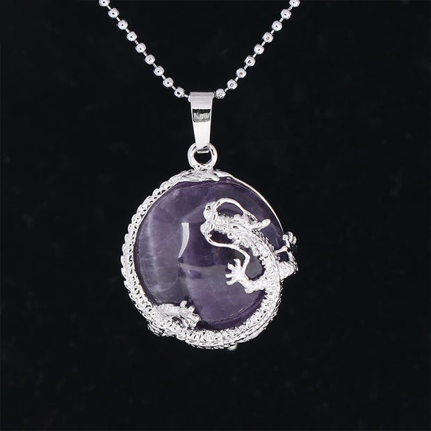 Buddha Stones Chinese Dragon Natural Quartz Crystal Healing Energy Necklace Pendant Necklaces & Pendants BS Amethyst